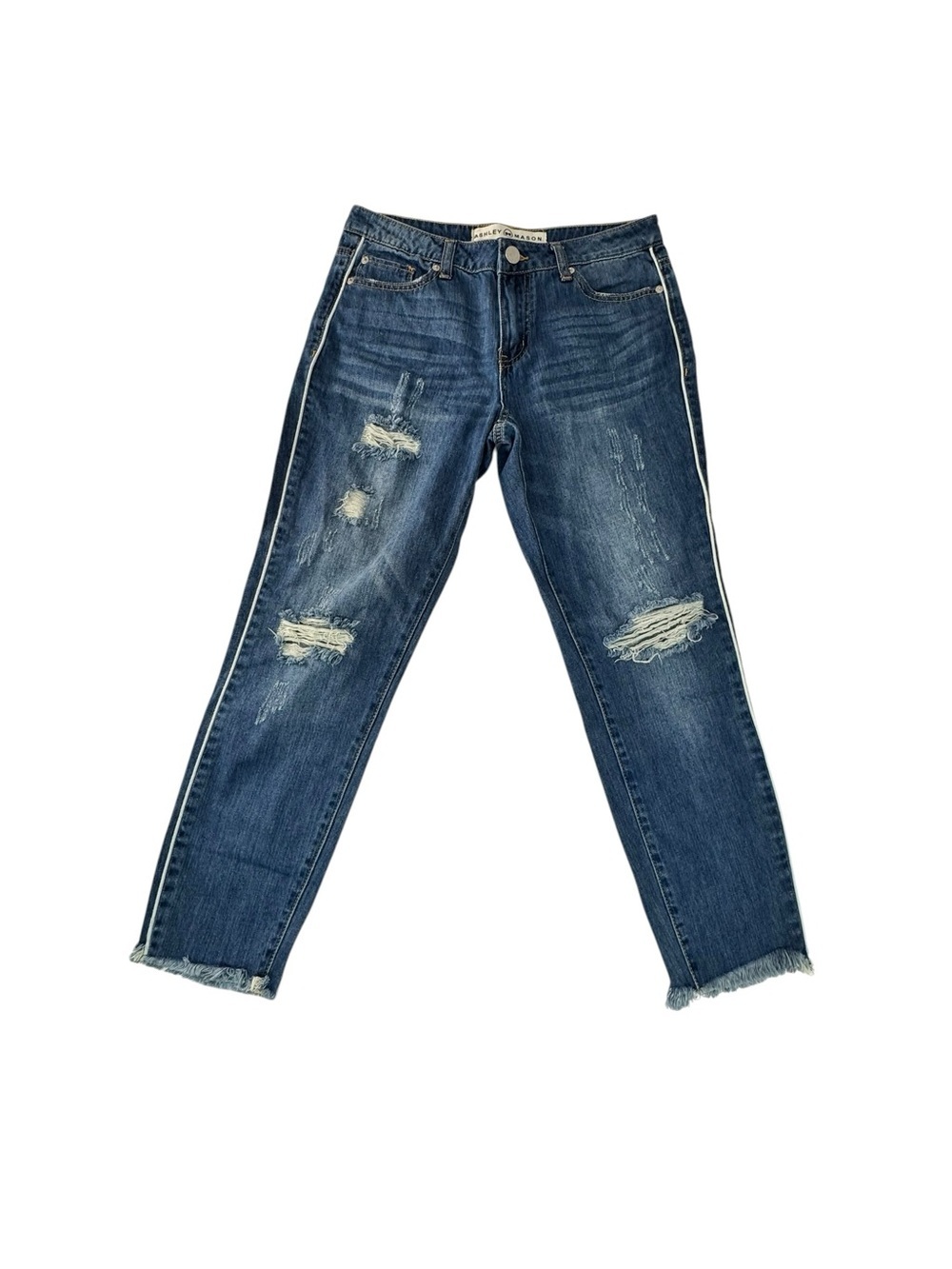 Ashley Mason Distressed Blue Slim Straight Jeans